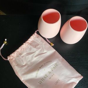 Set of Two (2) Silicone Wine Glasses What A Pair In Pink Rose